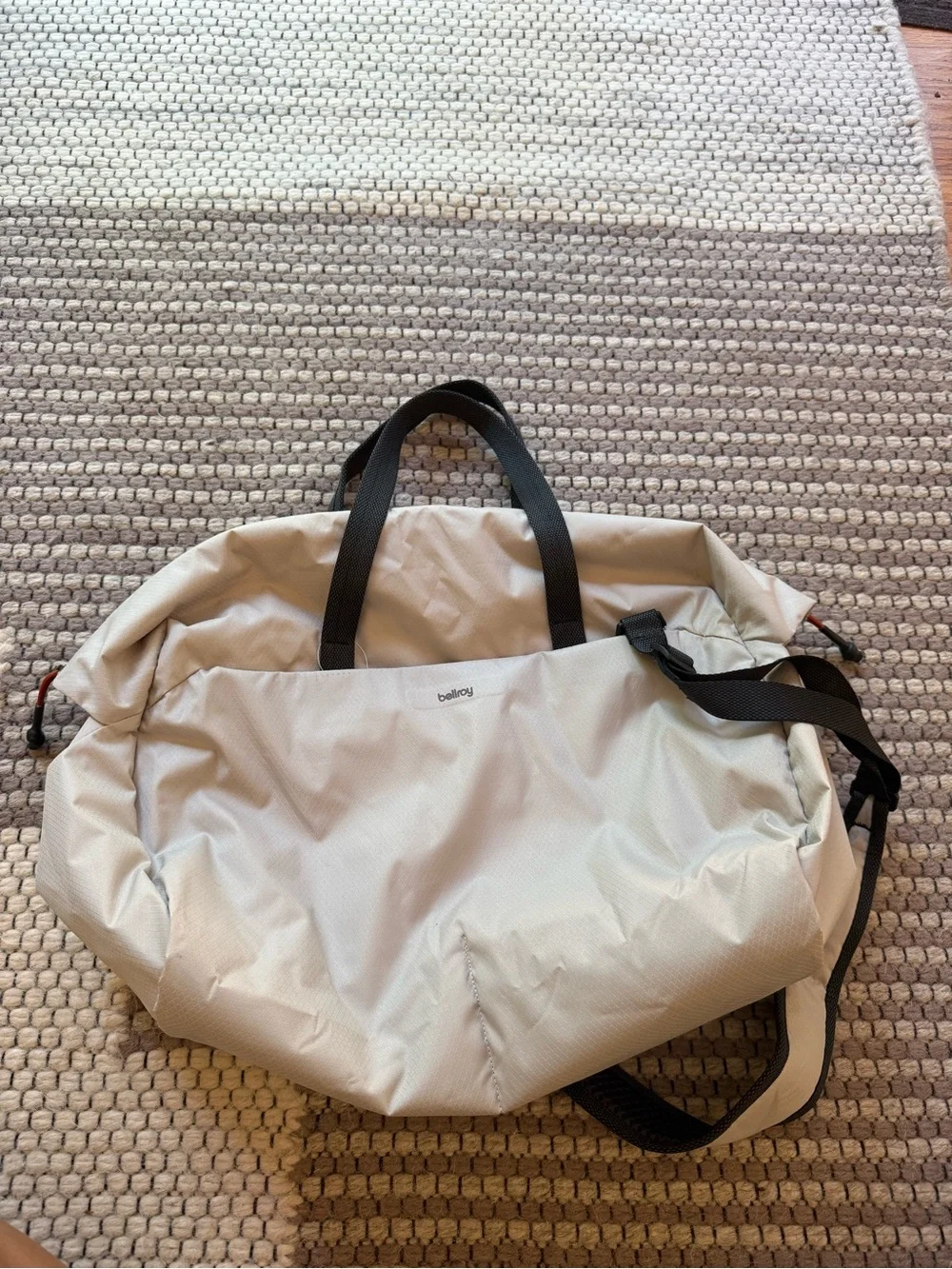 Bellroy Beige Travel Weekend Bag with Gray Handles